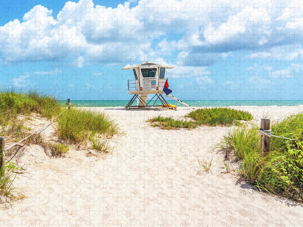 Fort Lauderdale Jigsaw Puzzle featuring the photograph Seafront beach promenade with palm trees on a sunny day in Fort Lauderdale by Maria Kray