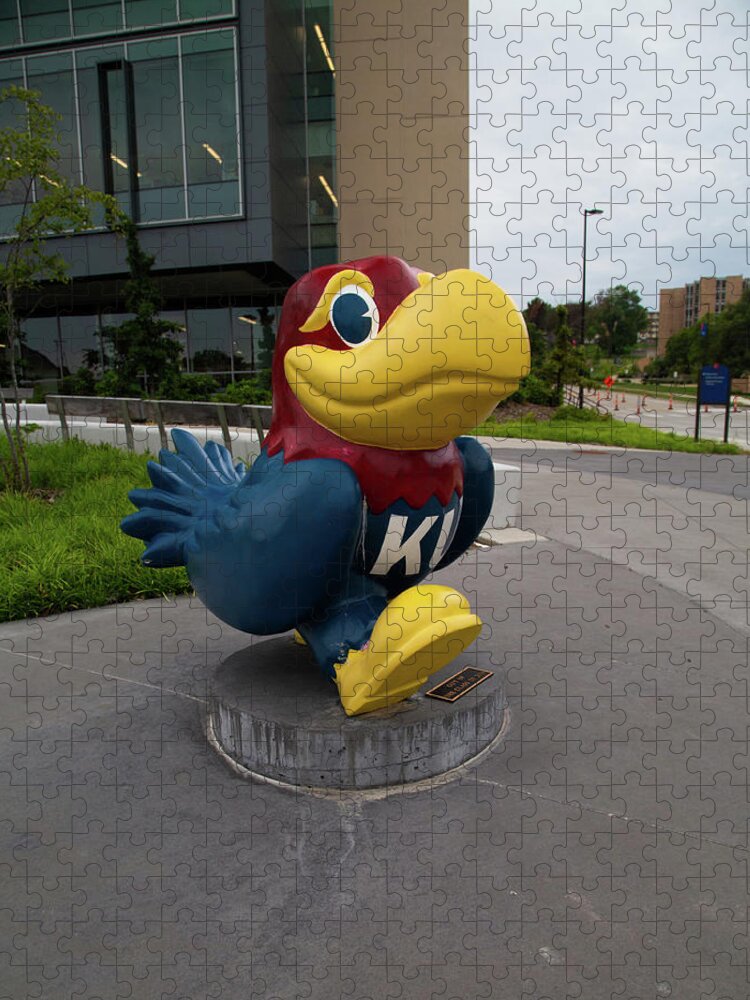 Kansas Jayhawks Jigsaw Puzzle featuring the photograph Kansas Jayhawks statue at University of Kansas by Eldon McGraw