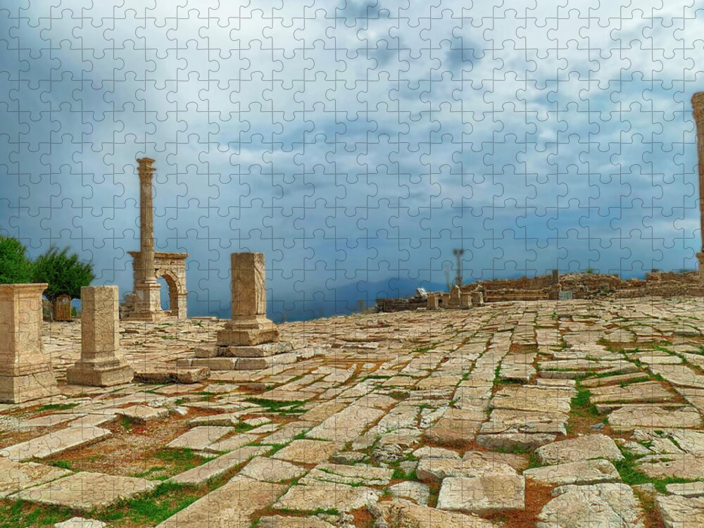 Roman Jigsaw Puzzle featuring the photograph Column and arches of ancient Roman agora #8 by Steve Estvanik