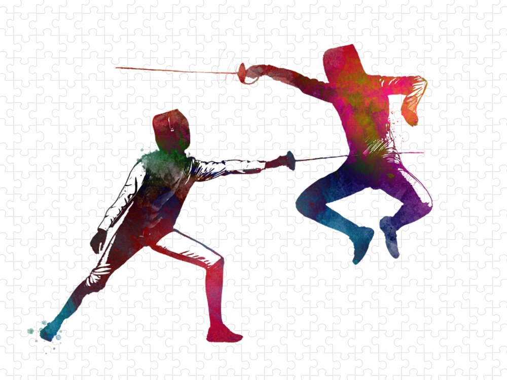 Fencing Sport Art #fencing #sport Jigsaw Puzzle featuring the digital art Fencing sport art #fencing #sport #8 by Justyna Jaszke JBJart