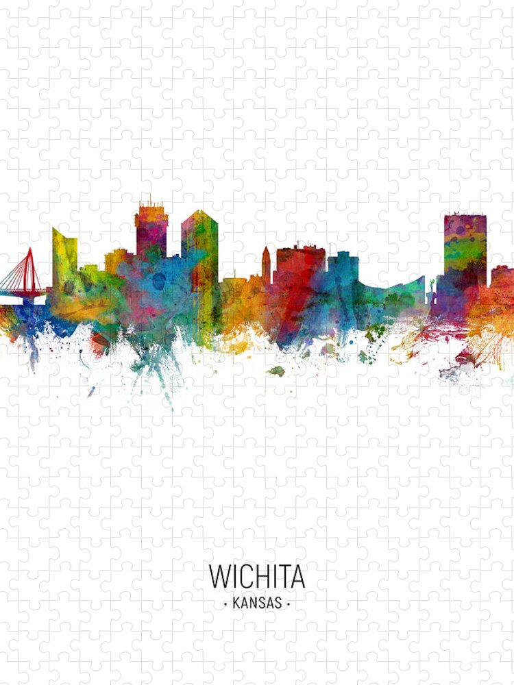 Wichita Jigsaw Puzzle featuring the digital art Wichita Kansas Skyline #8 by Michael Tompsett