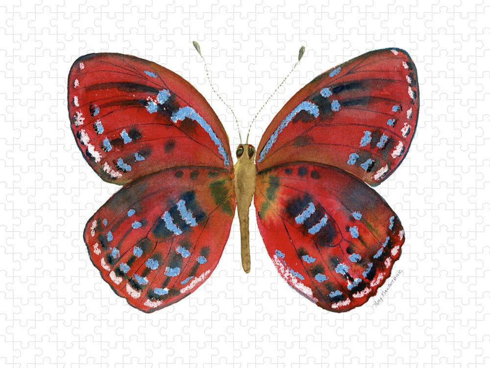 Red Butterfly Jigsaw Puzzle featuring the painting 81 Paralaxita Butterfly by Amy Kirkpatrick