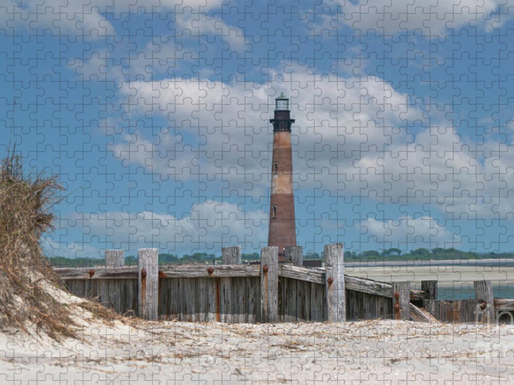 Morris Island Lighthouse Jigsaw Puzzle featuring the photograph Folly Beach - Morris Island Lighthouse - Charleston SC Lowcountry8247 by Dale Powell