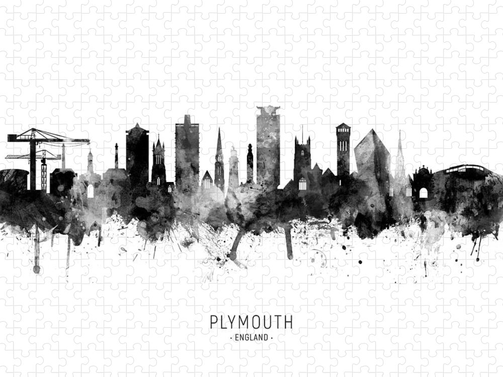 Plymouth Jigsaw Puzzle featuring the digital art Plymouth England Skyline #9 by Michael Tompsett