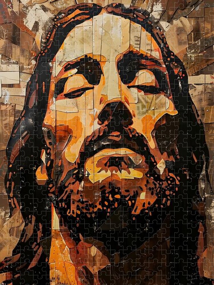 Portrait Jigsaw Puzzle featuring the digital art Sacred Portraits Faces of Jesus #9 by Kingartai