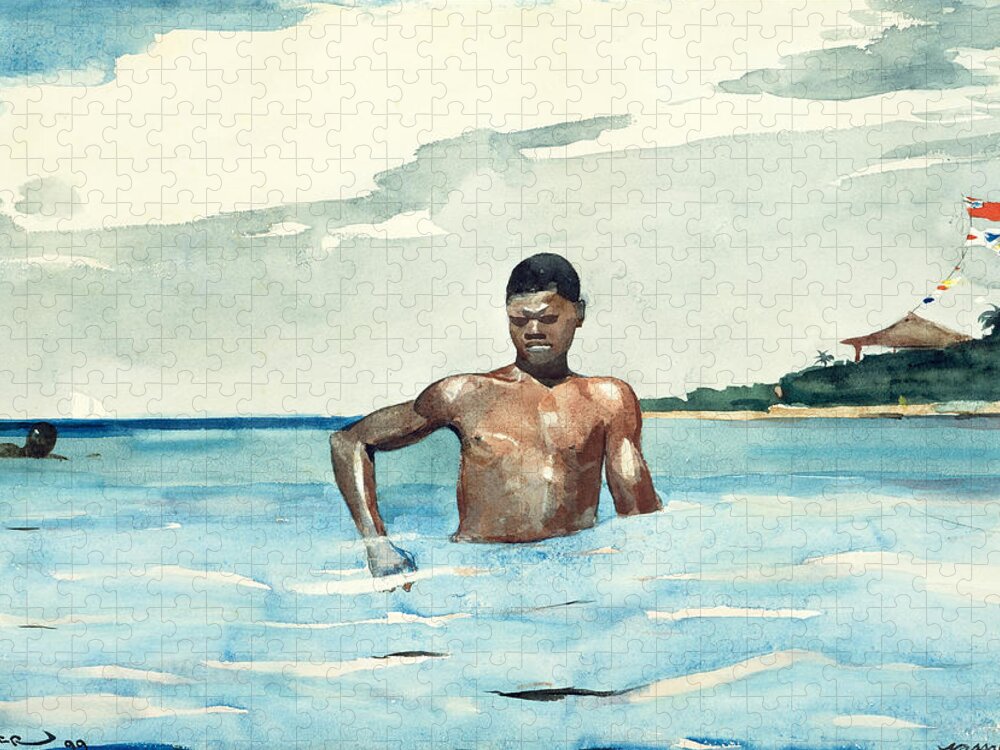 Winslow Homer Jigsaw Puzzle featuring the drawing The Bather by Winslow Homer