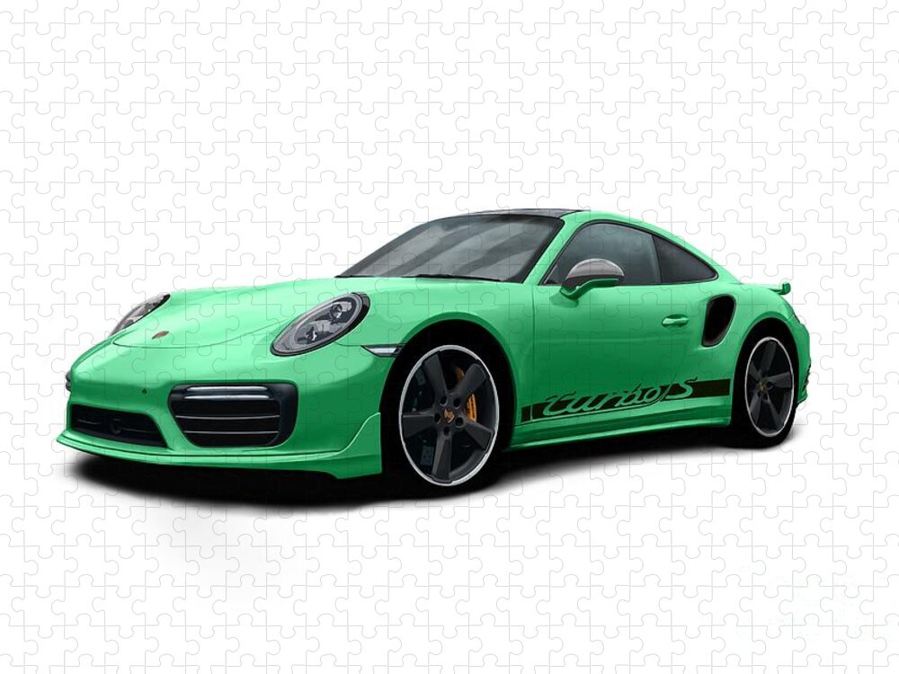 Sports Car Jigsaw Puzzle featuring the digital art 911 Turbo S Green by Moospeed Art