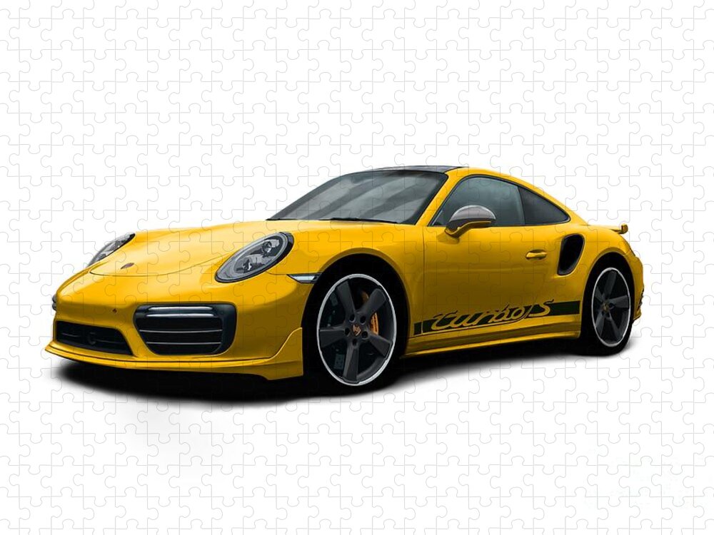 Sports Car Jigsaw Puzzle featuring the digital art 911 Turbo S Yellow by Moospeed Art