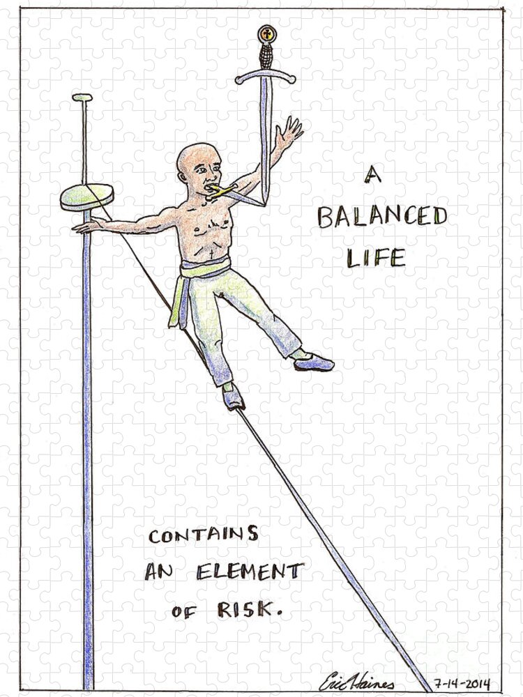 Tight Wire Jigsaw Puzzle featuring the drawing A Balanced Life by Eric Haines