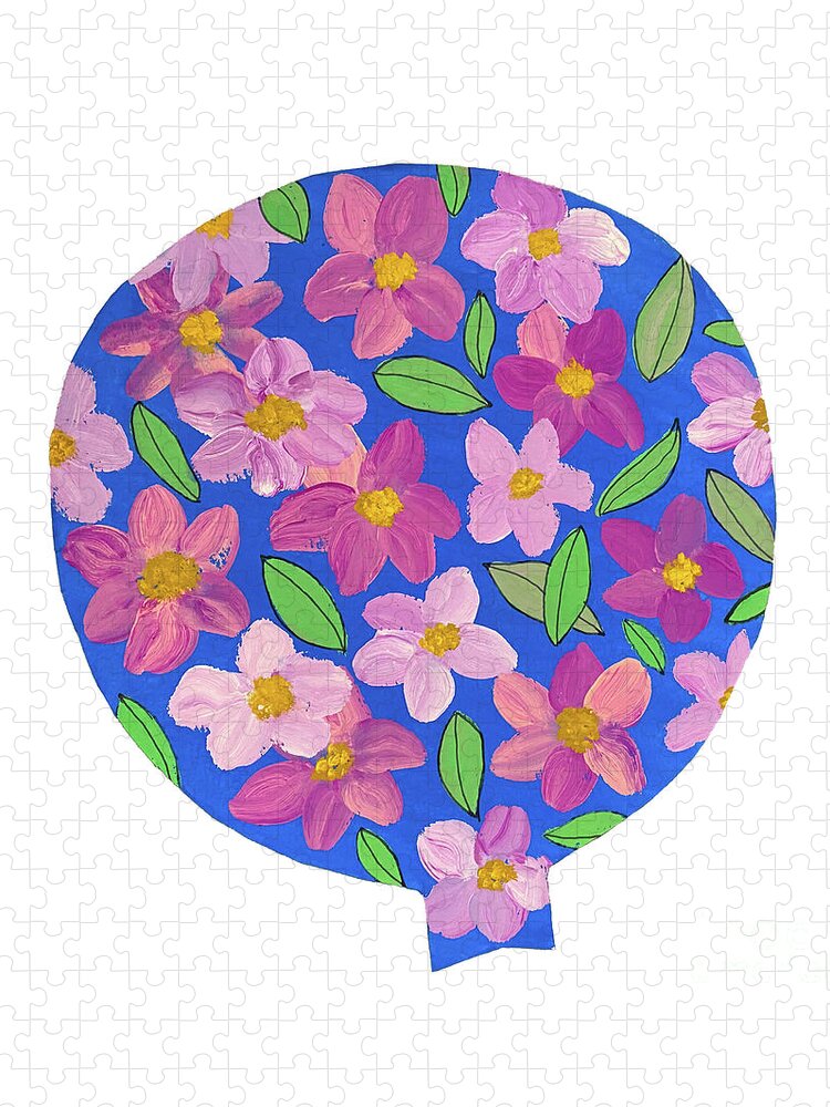 Floral Jigsaw Puzzle featuring the mixed media A Balloon with Flowers by Lisa Neuman