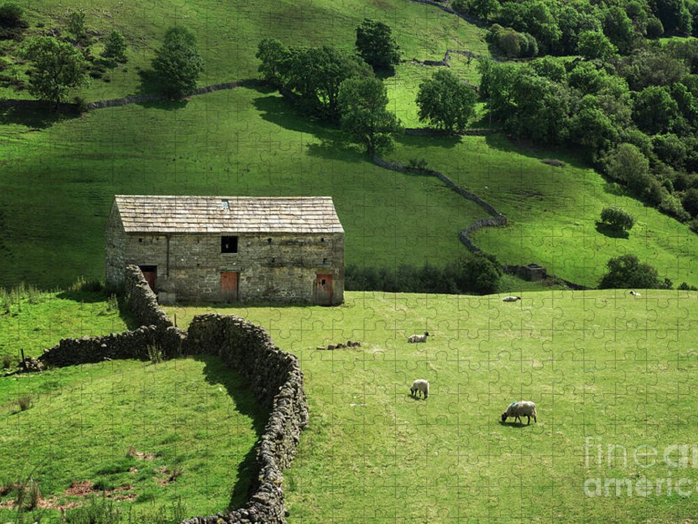 Landscape Jigsaw Puzzle featuring the photograph A Barn in Yorkshire by David Lichtneker