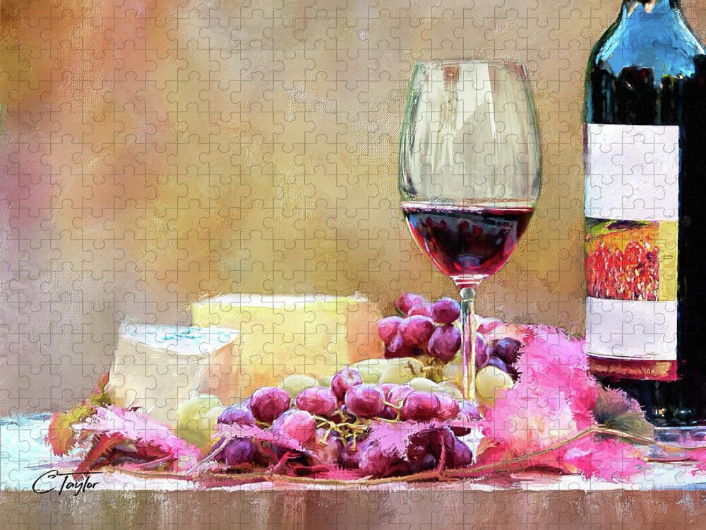 Red Wine Prints Jigsaw Puzzle featuring the mixed media A Cab at 5 by Colleen Taylor