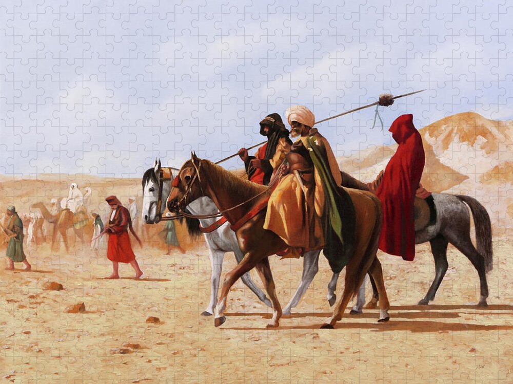 Desert Jigsaw Puzzle featuring the painting A Cavallo Nel Deserto by Guido Borelli
