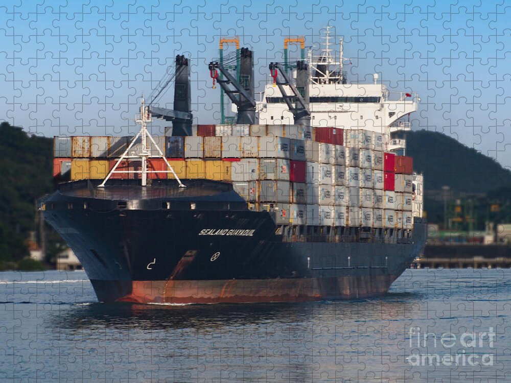 Container Ship Jigsaw Puzzle featuring the photograph A Container Ship on the Panama Canal by L Bosco