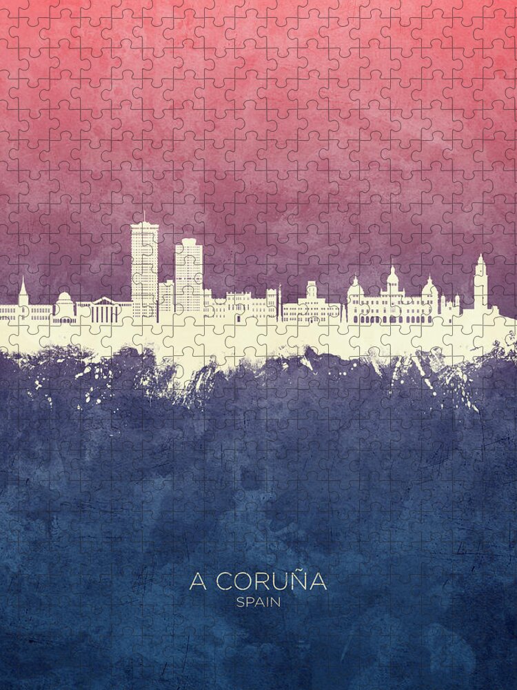 A Coruña Jigsaw Puzzle featuring the digital art A Coruna Spain Skyline #00 by Michael Tompsett