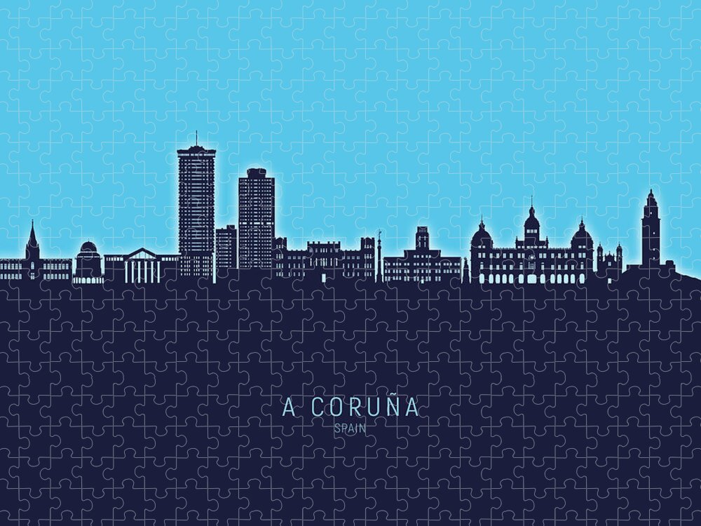A Coruña Jigsaw Puzzle featuring the digital art A Coruna Spain Skyline #82 by Michael Tompsett
