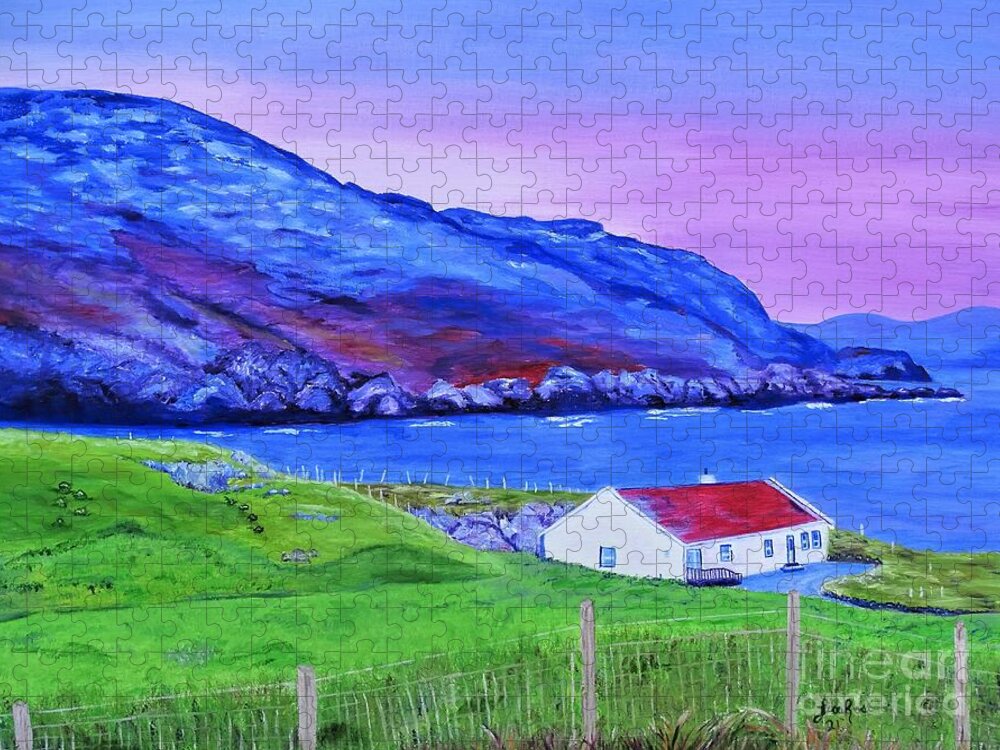 Donegal Ireland Jigsaw Puzzle featuring the painting A Cottage in Marmore Gap, Dongel, Ireland by Lisa Rose Musselwhite