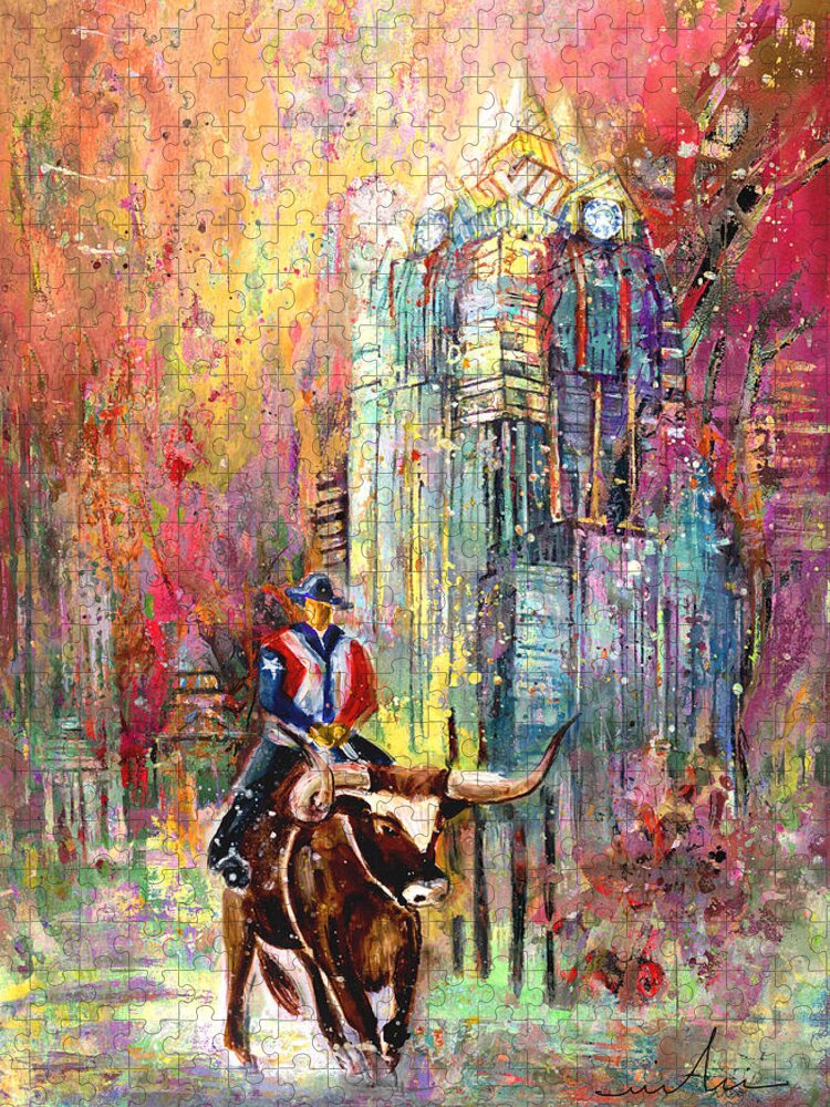 Travel Jigsaw Puzzle featuring the painting A CowBoy In Austin by Miki De Goodaboom