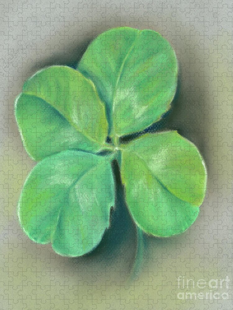Botanical Jigsaw Puzzle featuring the painting A Four Leaf Clover for Luck by MM Anderson