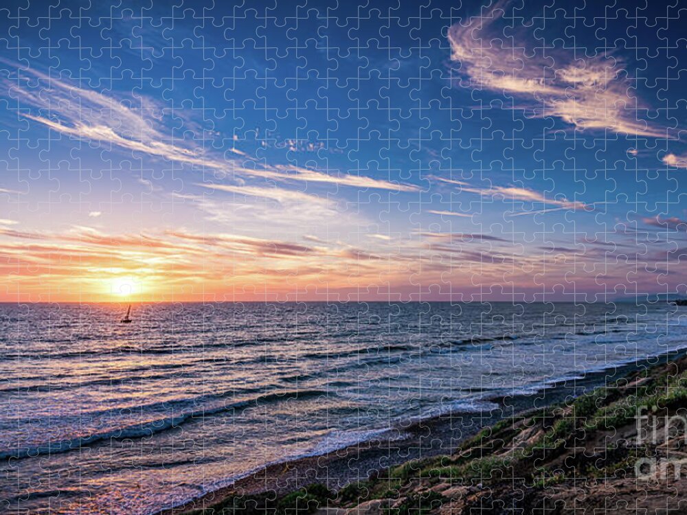 Beach Jigsaw Puzzle featuring the photograph A Glorious Sunset at North Ponto, Carlsbad State Beach by David Levin