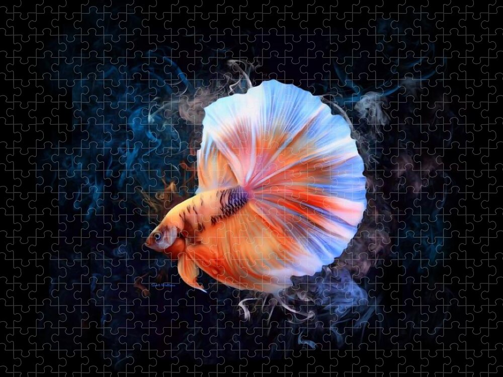 Fish Jigsaw Puzzle featuring the digital art A Glowing Mystical Betta Fish by Scott Wallace Digital Designs