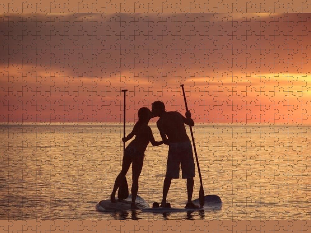 Horizontal Photo Jigsaw Puzzle featuring the photograph A Kiss at Sunset by Valerie Collins