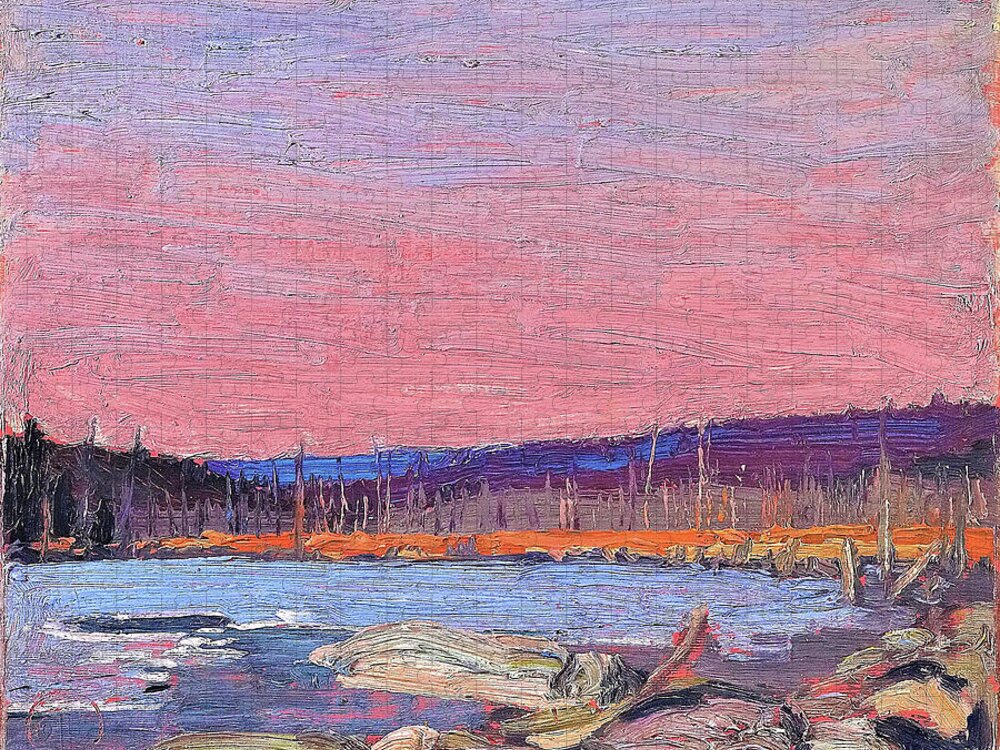Tom Thomson Jigsaw Puzzle featuring the painting A Northern Lake - Digital Remastered Edition by Tom Thomson