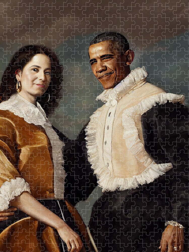 A Portrait Of Barack And Michelle Obama Painted By Diego 76564c4d 42d4 415f A7c7 24e5687e6c1a 1 Creativity Jigsaw Puzzle featuring the painting A Portrait Of Barack And Michelle Obama Painted By Diego 76564c4d 42d4 415f A7c7 24e56 by Celestial Images