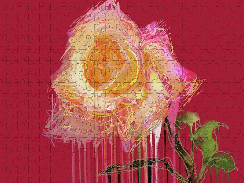 Rose Jigsaw Puzzle featuring the mixed media A Rose By Any Other Name - Red by BFA Prints