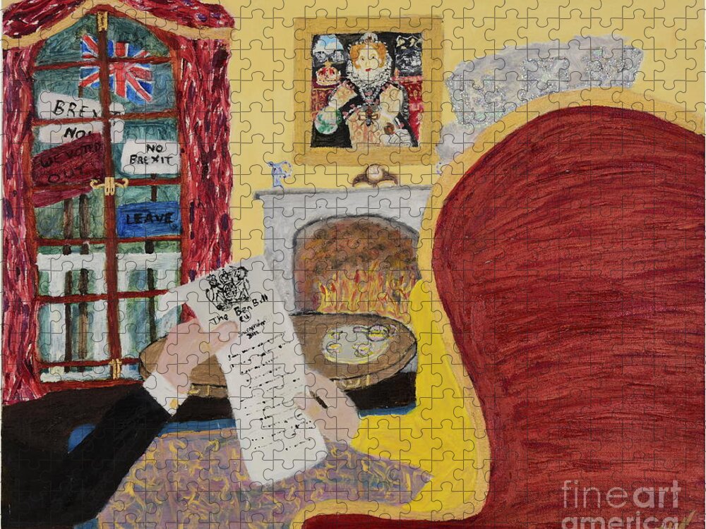 Queen Elizabeth Jigsaw Puzzle featuring the painting A Royal Dilemma by David Westwood