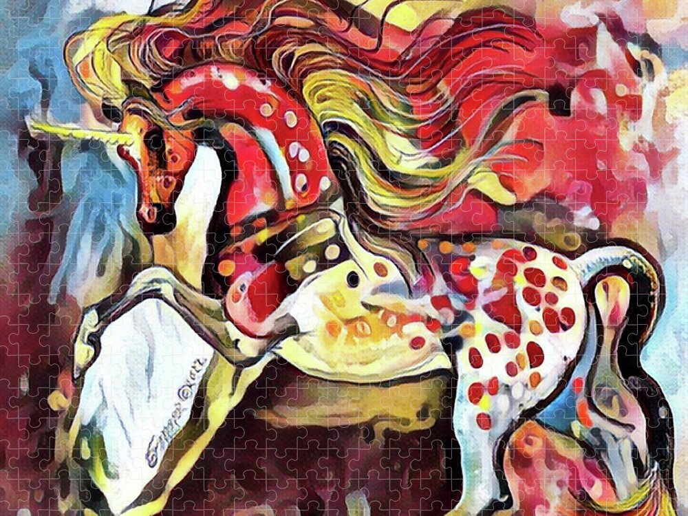 Equestrian Art Jigsaw Puzzle featuring the digital art A Royal Unicorn 10 by Stacey Mayer