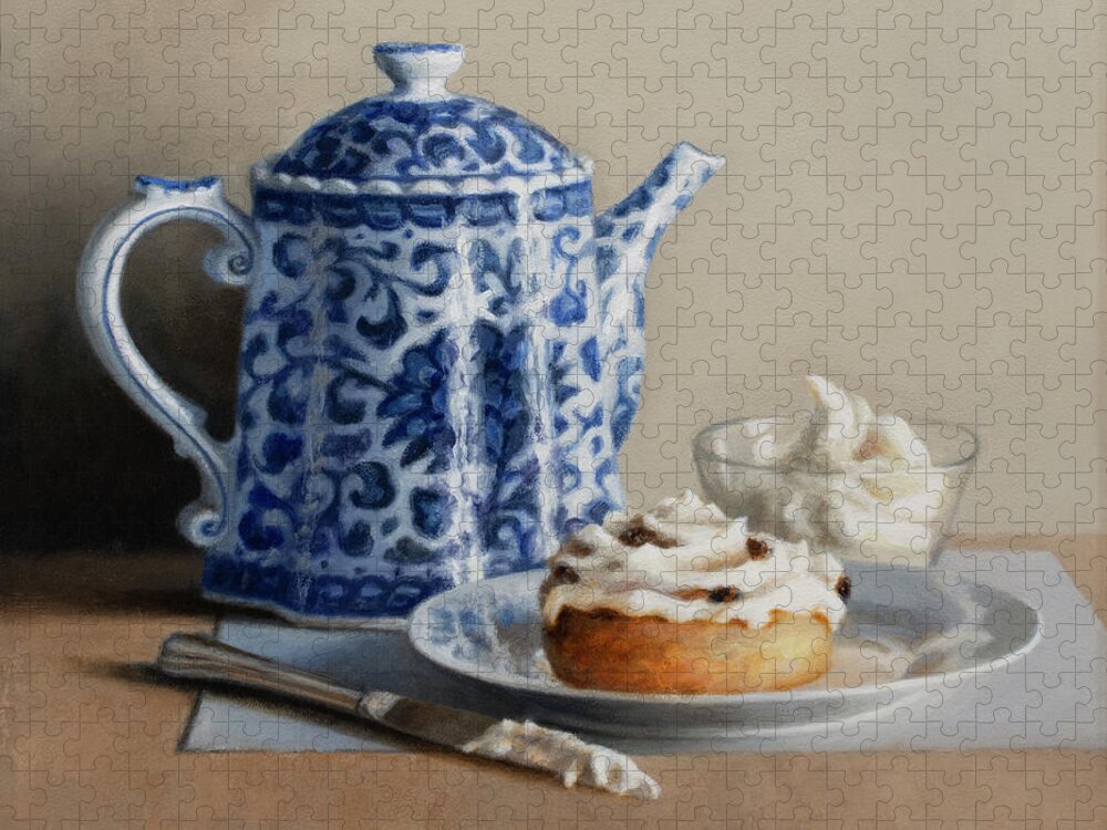 Teapot Jigsaw Puzzle featuring the painting A Serving of Happiness by Susan N Jarvis