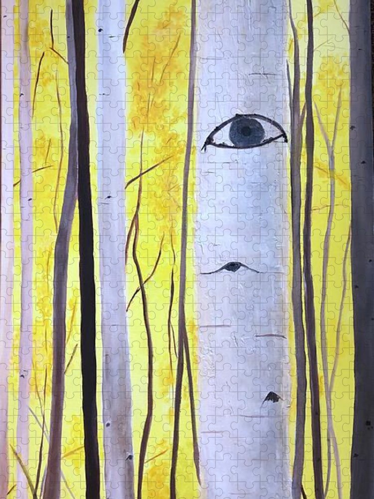 Aspens Jigsaw Puzzle featuring the mixed media A Stand of Aspen by Kate Conaboy