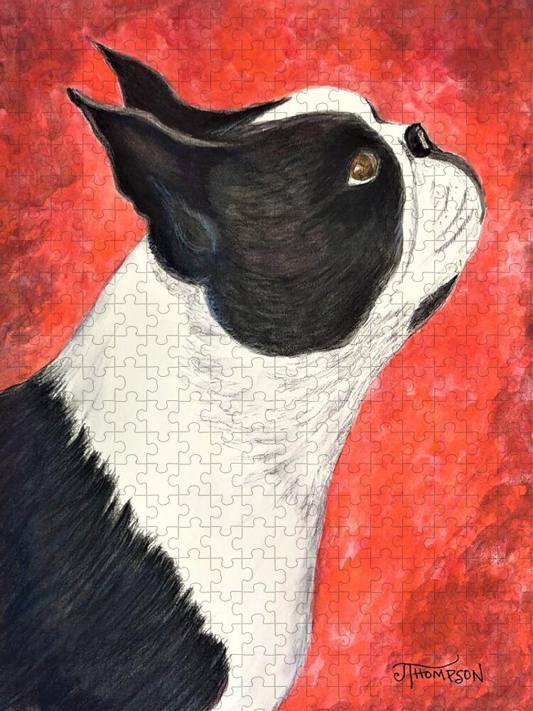 Boston Terrier Watercolor Portrait. Boston Terrier Art Print Gift For Boston Terrier Lover Jigsaw Puzzle featuring the painting A True Bostonian by Judy Thompson