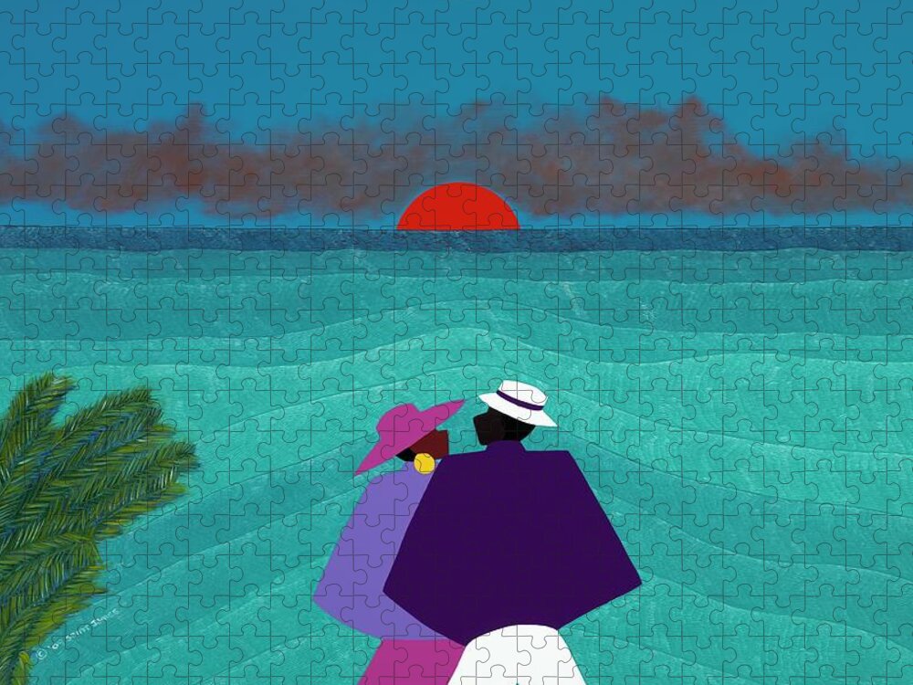 Caribbean Puzzle featuring the painting A Turks and Caicos Sunset by Synthia SAINT JAMES