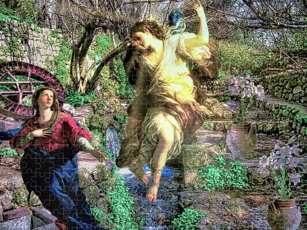 Mary Jigsaw Puzzle featuring the digital art A Virgin Shall Conceive by Norman Brule