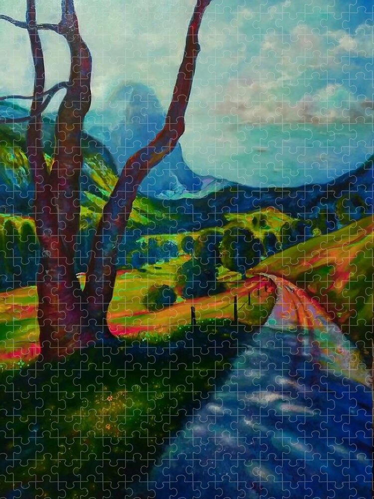 Emery Franklin Landscape Jigsaw Puzzle featuring the painting A Walk Through The Mountains by Emery Franklin