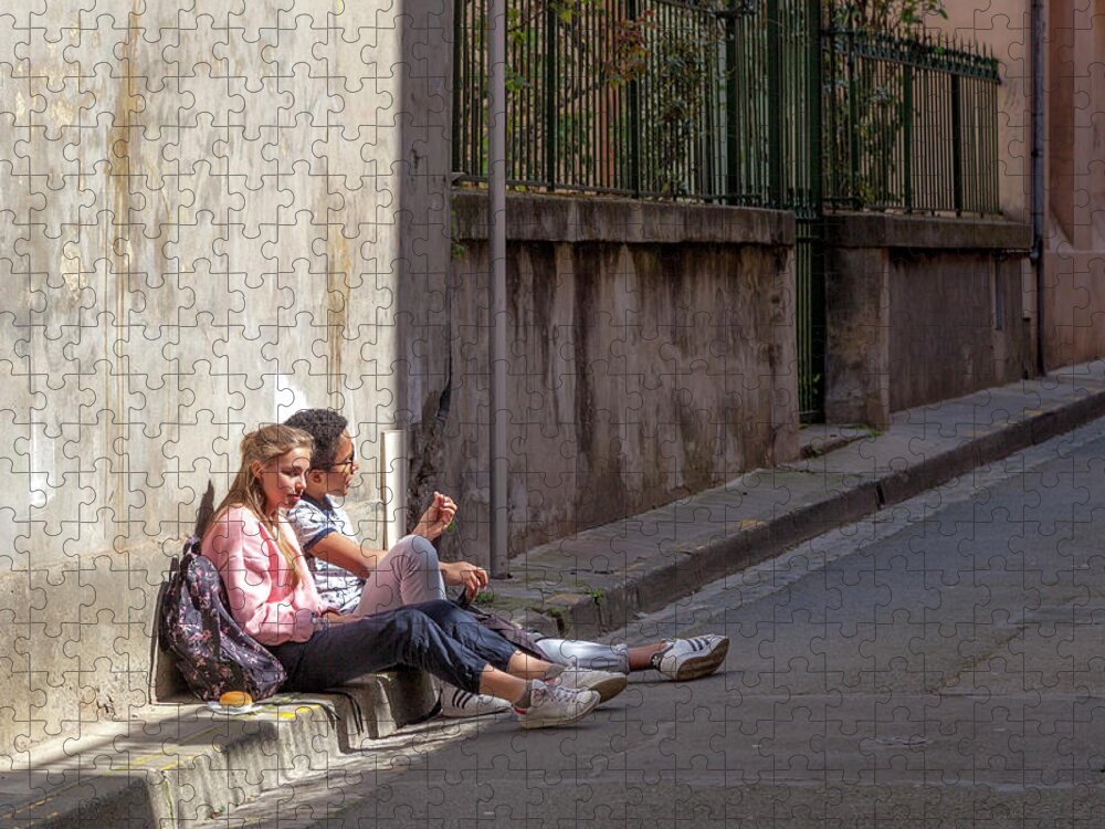 France Jigsaw Puzzle featuring the photograph A Warm Spot, Young Friends, and Lunch by W Chris Fooshee