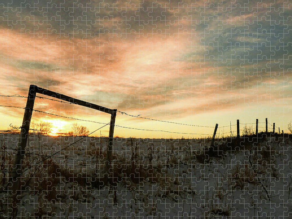 Farm Jigsaw Puzzle featuring the photograph A Winter Sunrise on the Farm by Phil And Karen Rispin