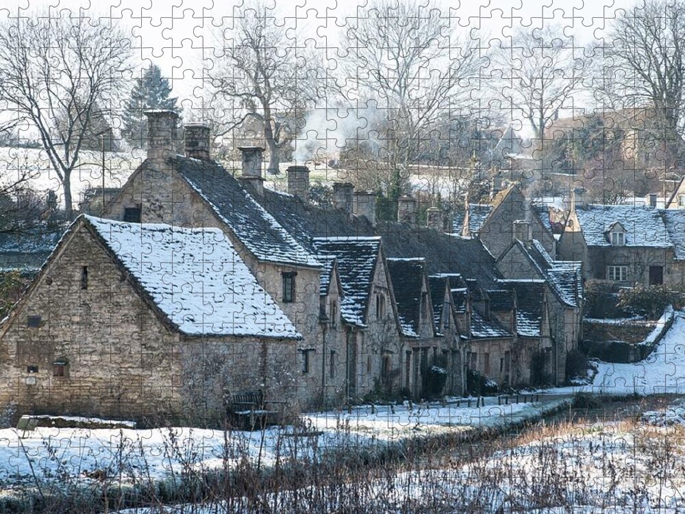 Arlington Row Jigsaw Puzzle featuring the photograph A Winters Day, Arlington Row, Bibury, Cotswolds, England, UK by Sarah Howard