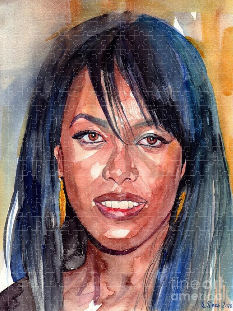 Aaliyah Jigsaw Puzzle featuring the painting Aaliyah Portrait by Suzann Sines