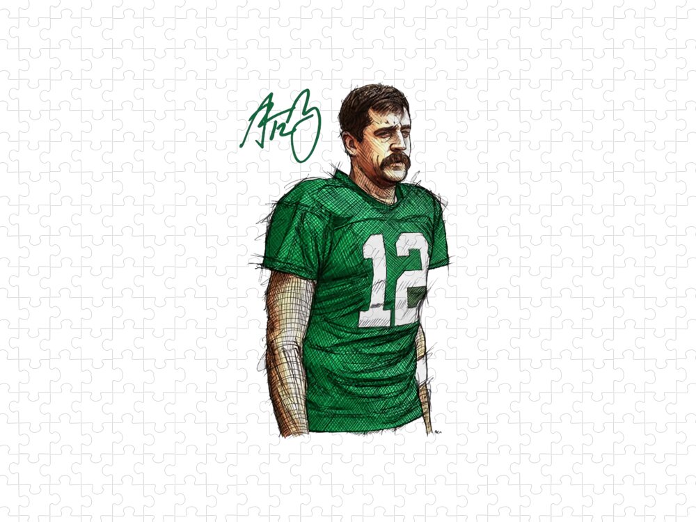 Football Jigsaw Puzzle featuring the digital art Aaron Rodgers Mustache by Kelvin Kent