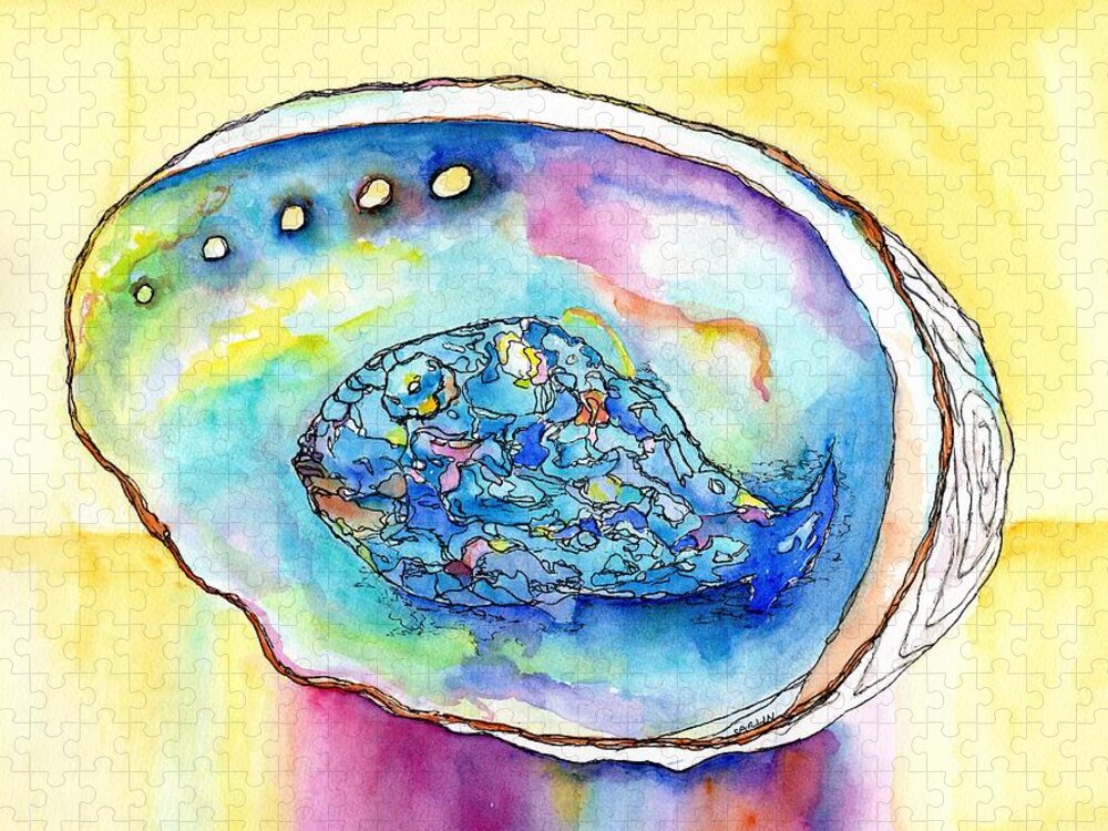 Shell Jigsaw Puzzle featuring the painting Abalone Shell Reflections by Carlin Blahnik CarlinArtWatercolor