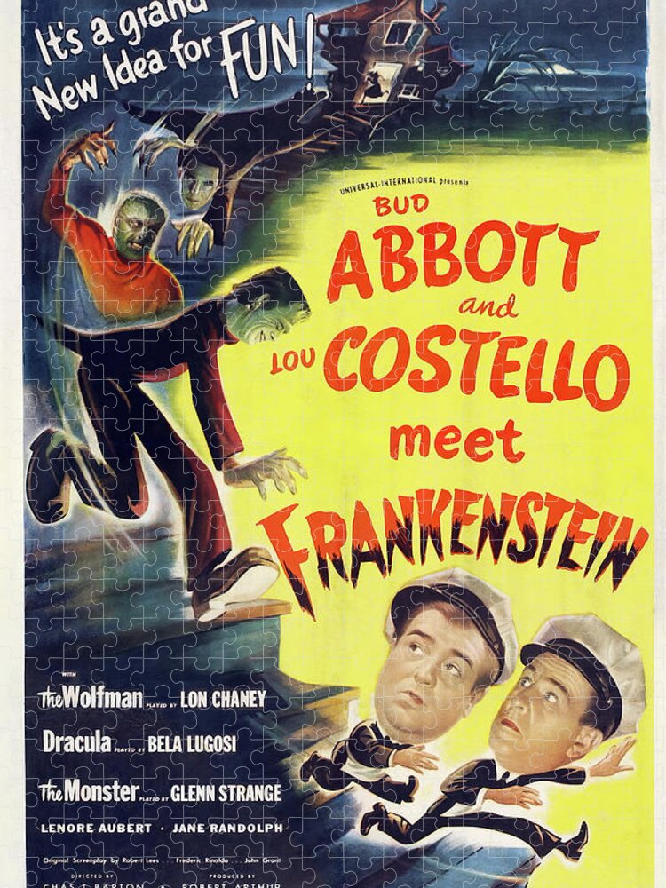 Abbott Jigsaw Puzzle featuring the mixed media ''Abbott and Costello Meet Frankenstein'', 1948 #2 by Movie World Posters