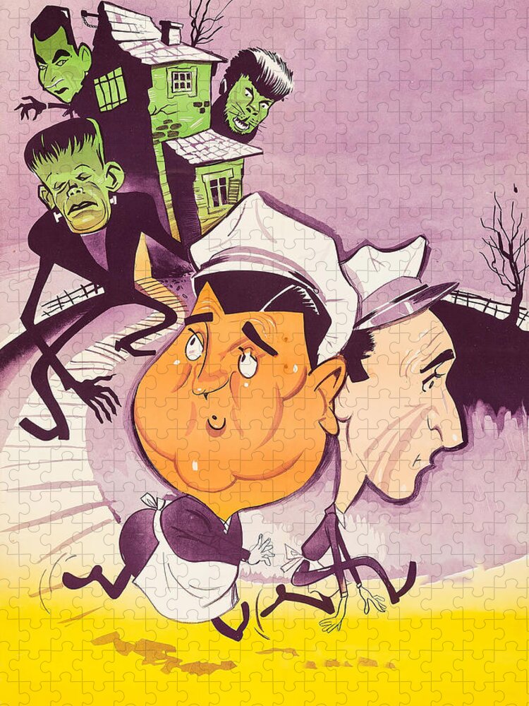 Abbott Jigsaw Puzzle featuring the painting ''Abbott and Costello Meet Frankenstein''-3, 1948, movie poster base painting by Movie World Posters