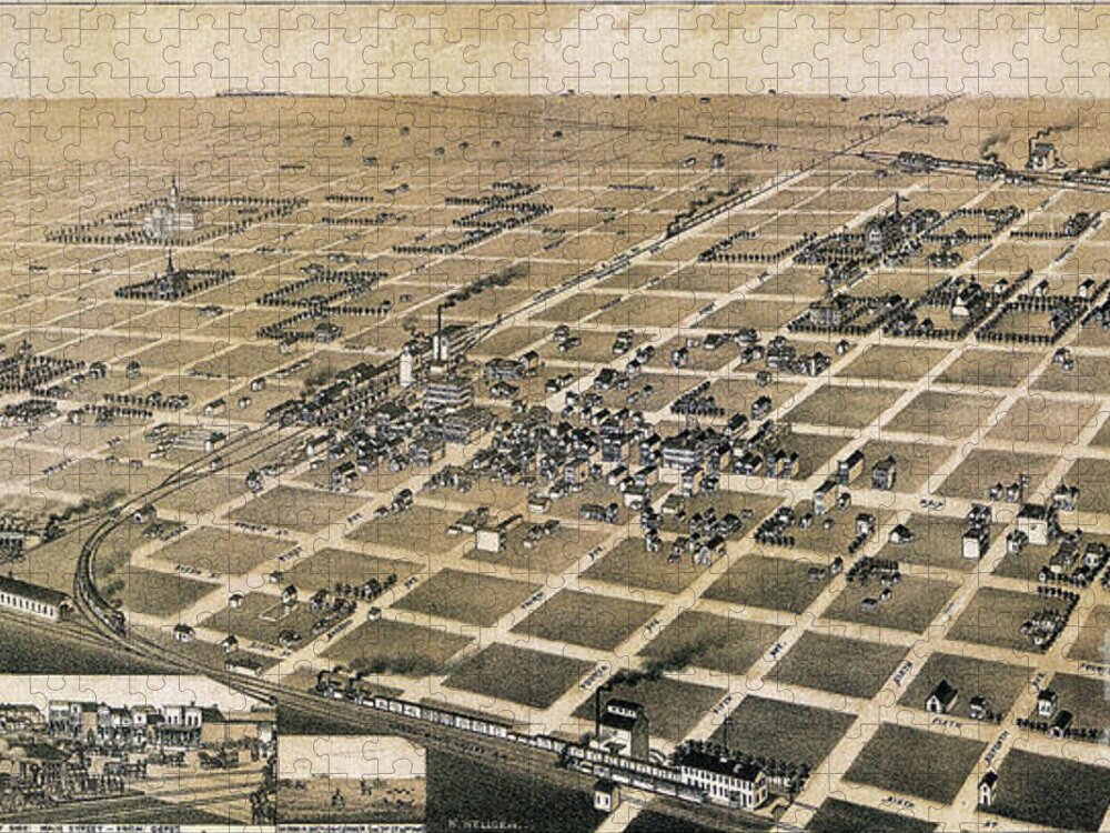 1883 Jigsaw Puzzle featuring the drawing Aberdeen, Dakota, 1883 by H Wellge