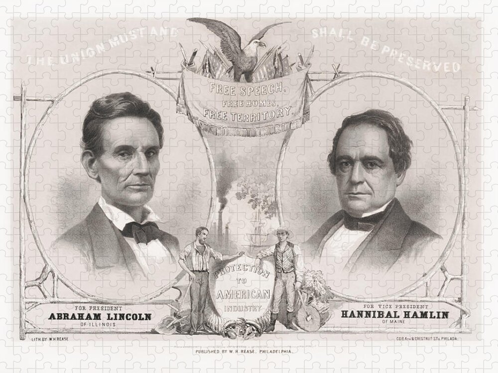 Abraham Lincoln Jigsaw Puzzle featuring the drawing Abraham Lincoln and Hannibal Hamlin 1860 Presidential Election by War Is Hell Store