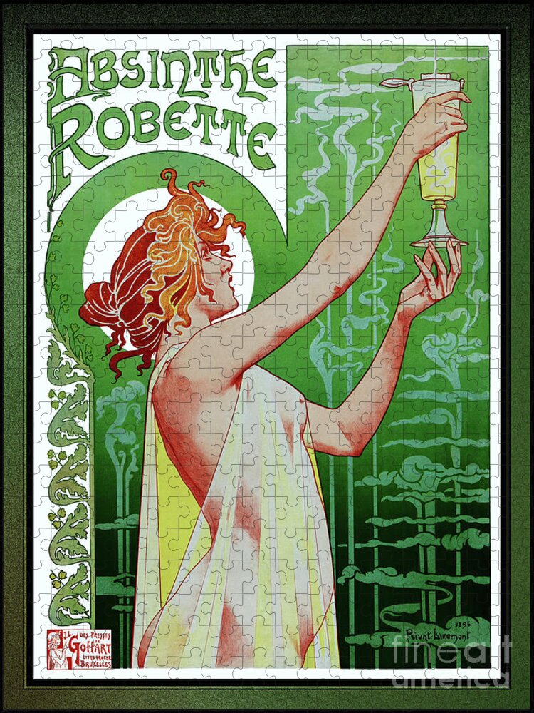 Absinthe Robette Jigsaw Puzzle featuring the painting Absinthe Robette by Henri Privat-Livemont - Xzendor7 Vintage Art Reproductions by Rolando Burbon