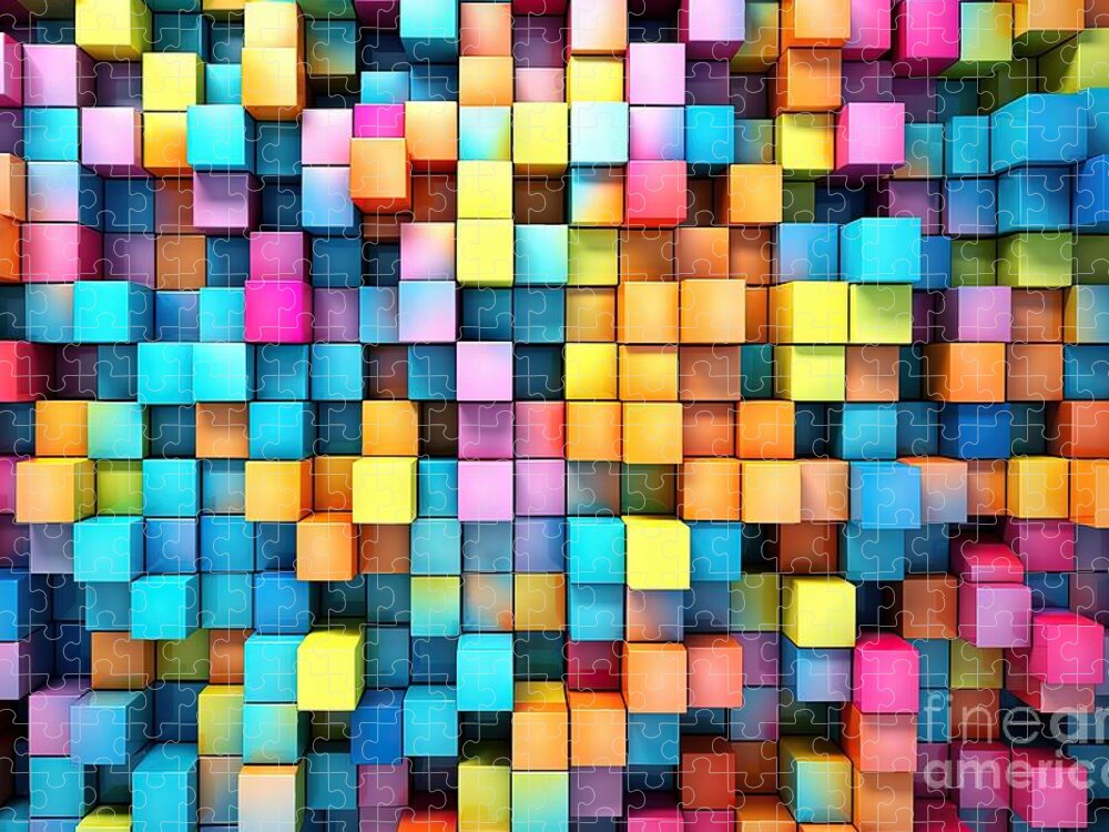 Colours Jigsaw Puzzle featuring the painting Abstract background of multi-colored cubes by N Akkash