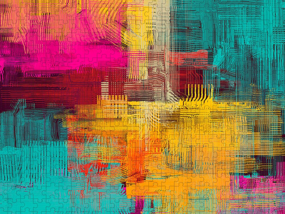 Abstract background texture. 2d illustration. Expressive handmade oil  painting. Brushstrokes on canvas. Modern digital art. Multi color backdrop.  Contemporary. Expression. Popular style. Jigsaw Puzzle by Julien - Pixels